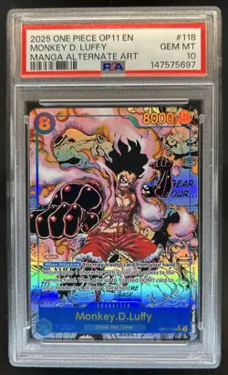 2025 One Piece Monkey.D.Luffy Secret Rare Manga Alt Art #OP11-118 PSA 10 - Image 1