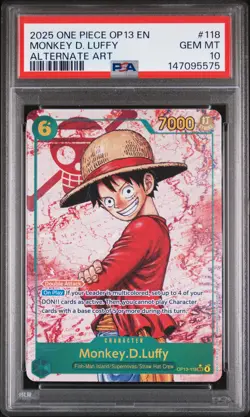 2025 ONE PIECE OP13-CARRYING ON HIS WILL ALTERNATE ART MONKEY D. LUFFY PSA 10 - Image 1