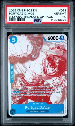 2025 ONE PIECE 3RD ANNIVERSARY TREASURE CAMPGIN PACK #053 PORTGAS D. ACE PSA 10 - Image 1