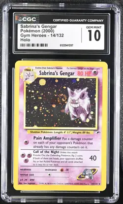 CGC 10 GEM MINT Sabrina's Gengar 2000 Gym Heroes 14/132 Holo SWIRL Pokemon Card - Image 1