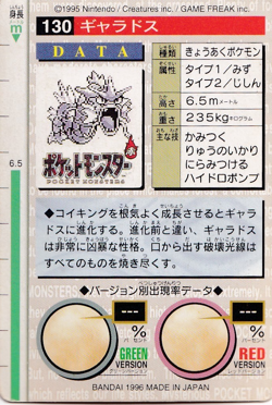 Pokemon Gyarados 130 Bandai Vending Carddass Red Japanese Card Rare 1996 - Image 2