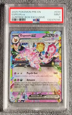Pokemon Espeon Ex 034 PSA 9 Mint Prismatic Evolutions Stamped Pokemon TCG Card - Image 1