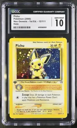 CGC 10 GEM MINT Pichu Neo Genesis 1st Edition 12/111 Holo Pokemon Card - Image 1