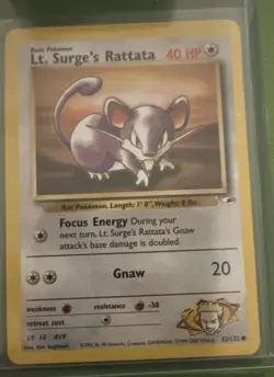 Pokemon Card Gym Heroes 1st Edition Lt. Surge's Rattata 82/132 NM-Mint SHARP - Image 1