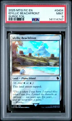 2025 MTG FINAL FANTASY COMMANDER SURGE FOIL #0404 IDYLLIC BEACHFRONT PSA 9 - Image 1
