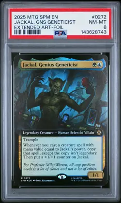2025 MTG MARVEL'S SPIDER-MAN EXTENDED ART-FOIL JACKAL, GENIUS GENETICIST PSA 8 - Image 1