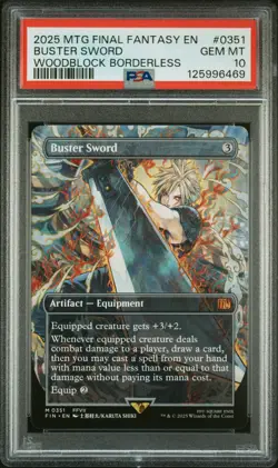 2025 MTG FINAL FANTASY WOODBLOCK BORDERLESS #0351 BUSTER SWORD PSA 10 - Image 1