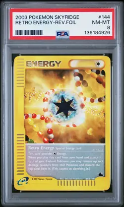 2003 POKEMON SKYRIDGE #144 RETRO ENERGY-REVERSE FOIL PSA 8 - Image 1