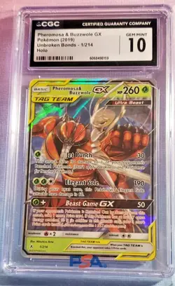 2019 POKEMON PHEROMOSA & BUZZWOLE GX #1/214 UNBROKEN BONDS CGC 10 - Image 1