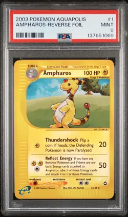 2003 POKEMON AQUAPOLIS #1 AMPHAROS-REVERSE FOIL PSA 9 - Image 1