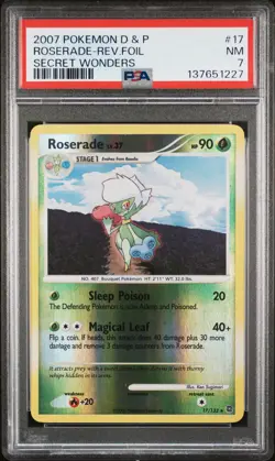 2007 POKEMON DIAMOND & PEARL SECRET WONDERS #17 ROSERADE-REVERSE FOIL PSA 7 - Image 1