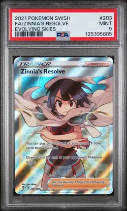 2021 POKEMON SWORD & SHIELD EVOLVING SKIES #203 FULL ART/ZINNIA'S RESOLVE PSA 9 - Image 1
