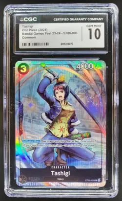 2024 ONE PIECE CCG TASHIGI BANDAI GAMES BEST ST06-006 CGC 10 RC7 - Image 1