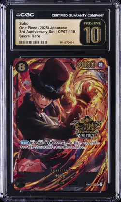2025 ONE PIECE JPN 3RD ANV SET SECRET RARE #OP07-118 SABO CGC 10 PRISTINE - Image 1