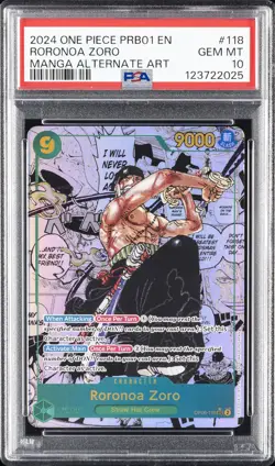 2024 ONE PIECE PRB01-118 1MANGA ALTERNATE ART-RORONOA ZORO PSA 10 - Image 1