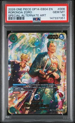 2026 ONE PIECE EB04-THE AZURE SEA'S SEVEN ALTERNATE ART #006 RORONOA ZORO PSA 10 - Image 1