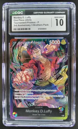 2025 ONE PIECE CCG MONKEY D. LUFFY PROMO 3RD ANNIVERSARY CGC 10 B PT - Image 1
