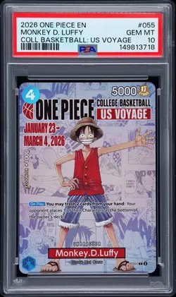 2026 ONE PIECE PROMOS ONE PIECE COLLEGE BK: US VOYAGE MONKEY D. LUFFY PSA 10 - Image 1