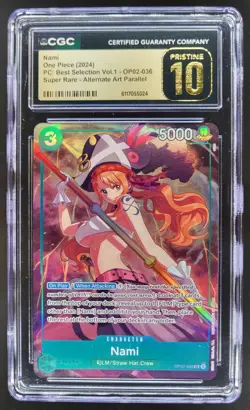 2024 ONE PIECE CCG NAMI SUPER RARE ALT ART OP02-036 CGC 10 PRISTINE A PT - Image 1