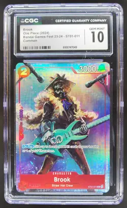 2024 ONE PIECE CCG BROOK BANDAI GAMES FEST ST01-011 CGC 10 RC7 - Image 1