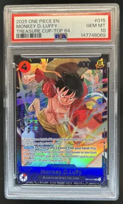 2025 One Piece Treasure Cup Top 64 Monkey D Luffy #OP12-015 PSA 10 - Image 1