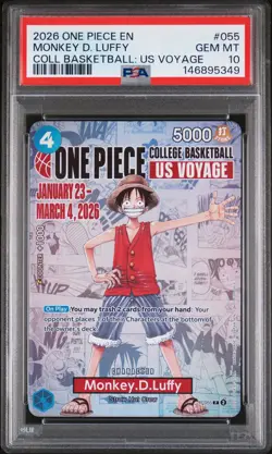 2026 ONE PIECE PROMOS COLLEGE BASKETBALL US VOYAGE MONKEY D. LUFFY PSA 10 - Image 1
