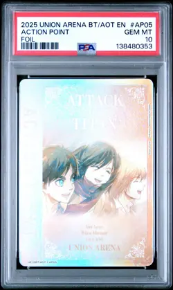 Union Arena TCG Eren Mikasa Armin Action Point Holo PSA 10 Gem Mint AOT - Image 1