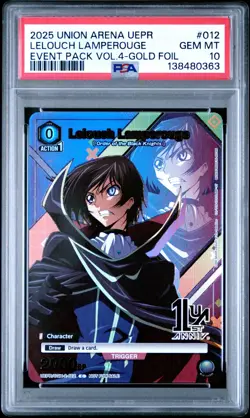 Union Arena TCG Lelouch Lamperouge Gold Promo Alt Art Holo PSA 10 Gem Mint - Image 1