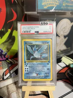 Pokemon Fossil Articuno Holo Rare 1st Edition PSA 5 2/62 70 HP Card 1999 - Image 1