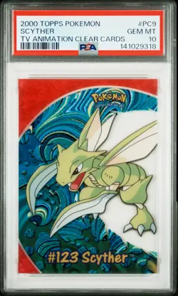 2000 TOPPS POKEMON TV ANIMATION CLEAR CARDS #PC9 SCYTHER PSA 10 - Image 1