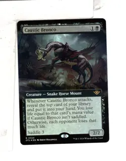 MTG SkeenAB Caustic Bronco BORDERLESS FOIL from OTJ. NM. - Image 1