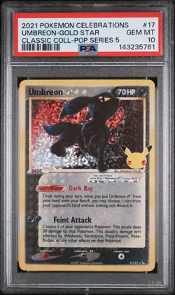 Umbreon Gold Star PSA 10 Pokemon Celebrations Classic Collection 17 Gem Mint - Image 1
