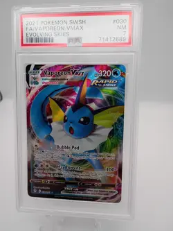 2021 Pokemon Swsh Full Art Vaporeon #30 Evolving Skies PSA 7 Nm - Image 1