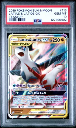2019 Pokemon Team Up Latias & Latios Gx #113 GEM MT PSA 10 Sun & Moon Ultra Rare - Image 1