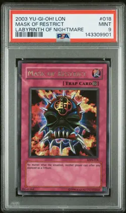 2003 YU-GI-OH! LON-LABYRINTH OF NIGHTMARE #018 MASK OF RESTRICT PSA 9 - Image 1