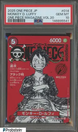 2025 ONE PIECE JPN PROMOS ONE PIECE MAGAZINE VOL.20 #014 MONKEY D. LUFFY PSA 10 - Image 1