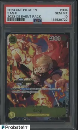 2024 One Piece EN 2023 Championship Event Pack #034 Sanji PSA 10 GEM MINT - Image 1