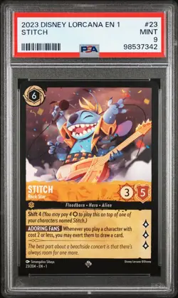 2023 Disney Lorcana EN 1 #23 Stitch Rockstar PSA 9 - Image 1