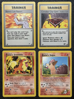 Lot of 4 Blaine Themed Cards - Vintage Pokemon TCG: Gym Heroes / Challenge - LP - Image 1