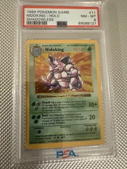 1999 Pokemon TCG Base Set Shadowless Nidoking Holo PSA 8 11/102 Card Stock - Image 1