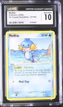 CGC 10 GEM MINT Mudkip 2006 EX Crystal Guardians 57/100 Pokemon Card - Image 1