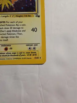 Pokemon TCG Zapdos Holo Rare Card 15/62 Fossil Base Set, Vintage 1999 LP WOTC - Image 3