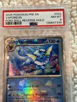 VAPOREON PSA 8 2025 POKEMON PRISMATIC EVOLUTIONS #022/131 REVERSE HOLO POKE BALL - Image 3