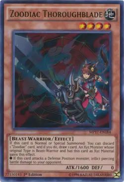 Yugioh! LP Zoodiac Thoroughblade - MP17-EN184 - Ultra Rare - 1st Edition Lightly - Image 1