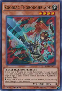 Yugioh! LP Zoodiac Thoroughblade - RATE-EN017 - Ultra Rare - 1st Edition Lightly - Image 1