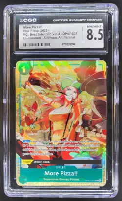 2025 ONE PIECE CCG MORE PIZZA!! ALTERNATE ART OP07-037 CGC 8.5 A PT - Image 1