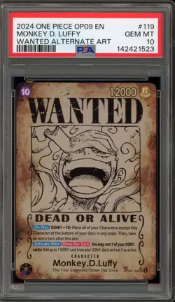 One Piece CCG Monkey.D.Luffy Wanted Alternate Art OP05-119 PSA 10 Gem Mint - Image 1