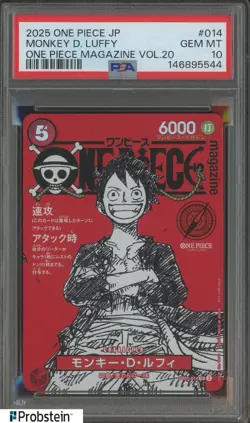 2025 ONE PIECE JPN PROMOS ONE PIECE MAGAZINE VOL.20 #014 MONKEY D. LUFFY PSA 10 - Image 1