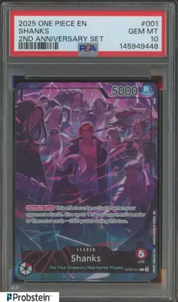 2025 One Piece EN 2nd Anniversary Set #001 Shanks PSA 10 GEM MINT - Image 1