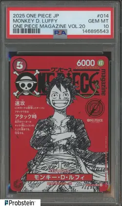 2025 ONE PIECE JPN PROMOS ONE PIECE MAGAZINE VOL.20 #014 MONKEY D. LUFFY PSA 10 - Image 1